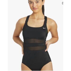 NEW NIKE BLACK ONE PIECE SWIMSUIT WITH MESH CUT OUTS SZ MEDIUM